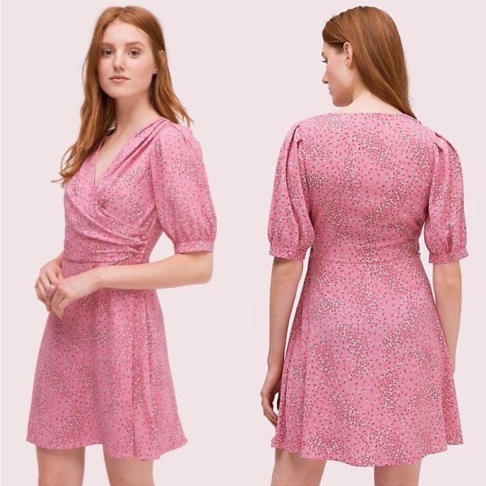 Kate Spade Meadow Pink Floral Print Wrap Mini Dress Size 8